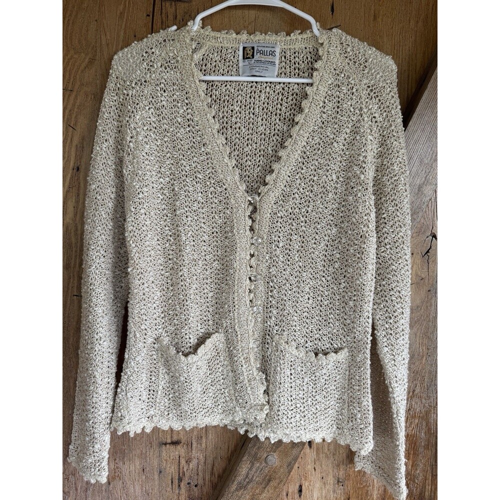 100% Irish Linen A Pallas Original Hand Loomed Cardigan Sweater Vintage L